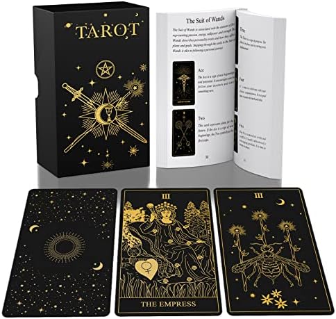 ACELION Original Tarot Card Set com guia, 78 peças de cartões de tarô com papel alumínio na superfície ， jogo de sorte, Tarot para iniciantes