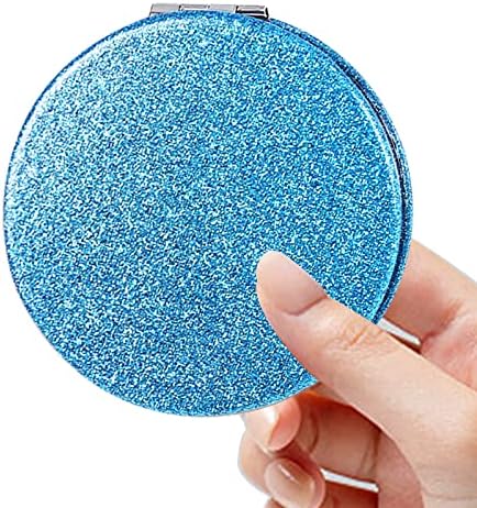 Espelho compacto de acedada, espelho de bolso, espelho pequeno para bolsa com glitter, espelho de maquiagem portátil de viagem, dobramento