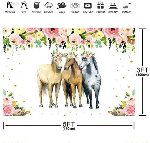 Aperturee 5x3ft Horse Party Party Cowboy Cowgirl Flower Photography Backgr fazenda Aniversário ocidental Baby Baby Shower Bday Banner Supplies