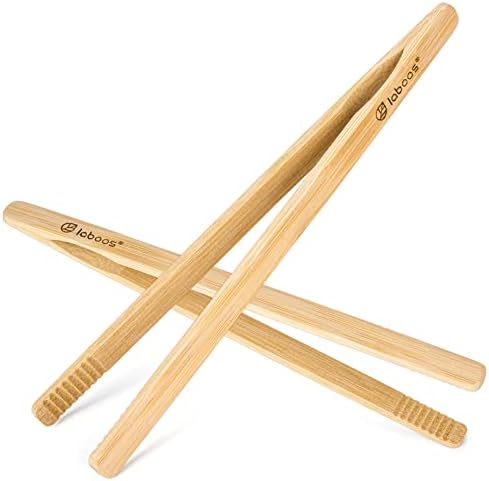 Reutilizável 10,2 polegadas de bambu de comprimento pinças - madeira para cozinhar, ideal para torradeiras, frutas, pão e picles, utensílios