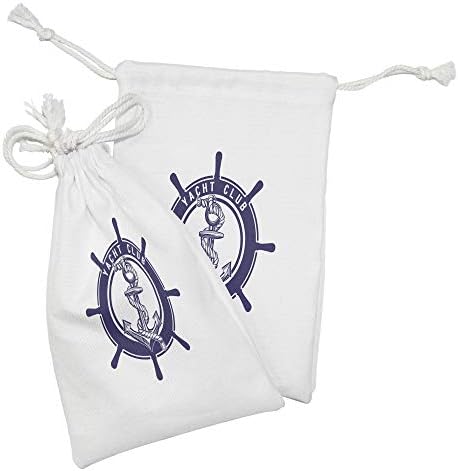 Ambesonne Vintage Náutico Tattoo Fabric Solft de 2, Monocromo Marítimo de Volta do Iate Clube, pequeno saco de cordão para máscaras e favores de produtos de higiene pessoal, 9 x 6, Indigo White