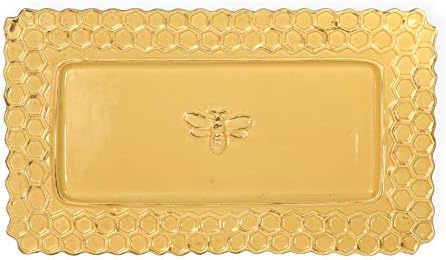 Boston International JC17147 Prato de porção de cerâmica retangular, 13 x 7,5 polegadas, favo de mel