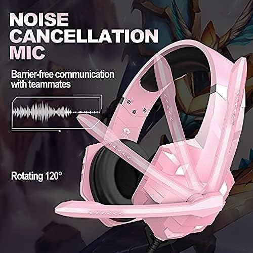 Fone de ouvido de jogo mxjcc rosa para cancelamento de ruído sobre fones de ouvido com microfone LED de microfone para laptop