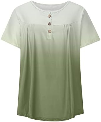Lcepcy Womens Summer Gradient Tunic Tops para leggings V Botão de pescoço Camista de manga curta Camista curva Blushs casuais