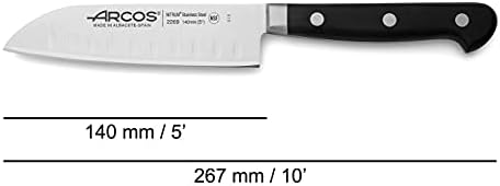 Faca Arcos Santoku 5 polegadas de aço inoxidável. Faca nítida japonesa para peixe, carne e legumes. Alça de polioximetileno ergonômico