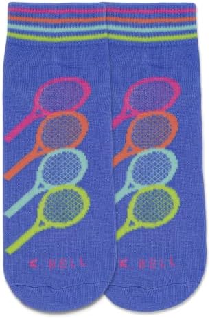 K. Bell Ladies Rainbow Racquet Tornozelo Meia 1 par por pacote, azul médio, tamanho feminino Tamanho 4-10
