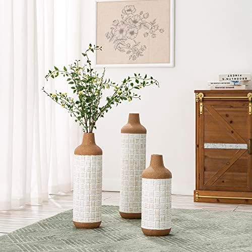 Vaso de piso para decoração Conjunto de 3 vaso de flor de metal de textura de terracota alta para flores artificiais seca