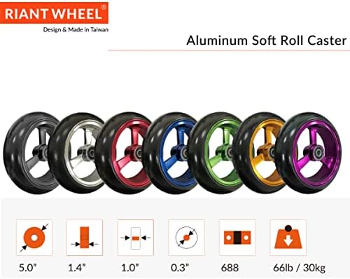 Riantwheel, 5 x 1,4 polegadas, sólido, rodas PU, rodízios de cadeira de rodas, aro de alumínio, um par