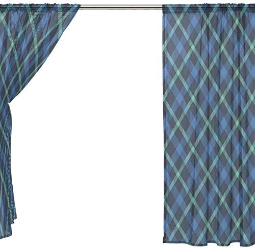 Melhor carpinteiro azul verde tartan xadrez semi-pura cortinas de janela drlapes painéis tratamento-55x78in para quarto quarto quarto infantil, 2 peças