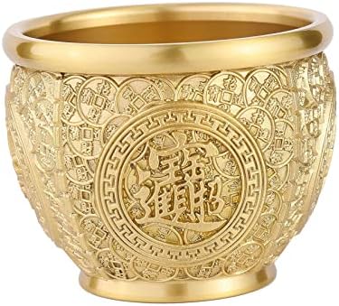 Petsola Brass Feng Shui Bowl Fture Rice Cilindro Cornucopia Folk Fortune Treasure Bowl para armários Estudar Ornamento