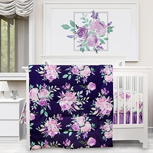 Tanofar de cama de 5 peças Conjunto de roupas de berço para meninas, conjunto de cama de berço para bebês, cobertor púrpura,