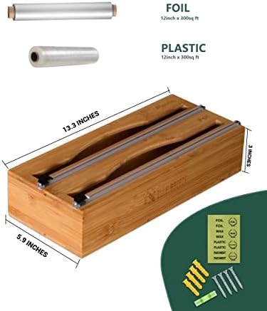 Dispensador de embrulho de bambu e pacote de organizador de saco de ziplock para gaveta de cozinha, organizador de saguão e rolo