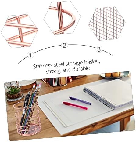 Stobok 3pcs/conjunto de maquiagem quadrada de metal suporte para armazenamento de lápis e escultura oca fabrica a aço cesto de xícara de recipiente de mesa de mesa de mesa de ninho de redação escolar rosa artesanato de lixeira para
