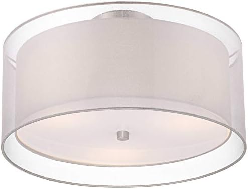 Possini Euro Design Moderno Close to Teto Light Flush Mount Sixture Níquel polido de 18 largura Branca Organza Double Doul