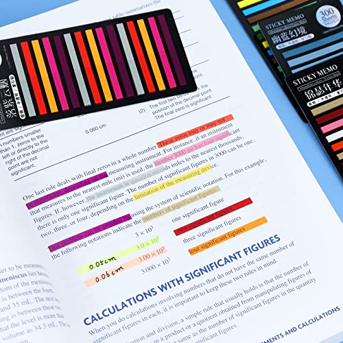 Tiras de marcadores multibey Conjunto, tiras de marcador curto e longo 1505pcs, marcadores de cores de cores variadas fitas de destaque transparentes para destacar sem ruínas livros
