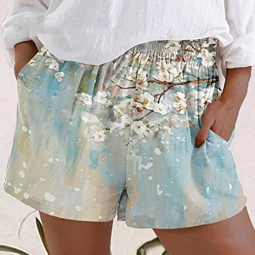 Shorts casuais femininos shorts de praia de verão com bolsos de borboleta impressa na cintura elástica shorts shorts de