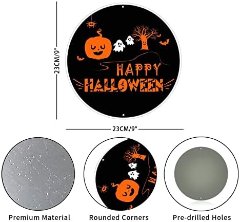 Placa redonda de metal placa halloween abóboras gnomos witch halloween wreath sigil metal impressão de arte engraçada barra