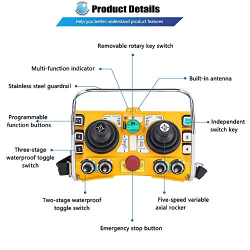 Newtry Hoist Crane Controle remoto sem fio F24-60 12V Rocker de serviço pesado tipo de controle remoto de cinco velocidades