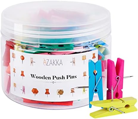 Ezakka push pinos, clipes de pino de madeira para a placa de cortiça, 50 pacote de pacote decorativo tachinhas