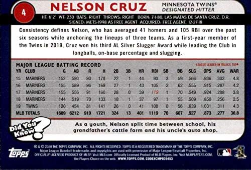 2020 Topps Big League Orange 4 Nelson Cruz Minnesota Twins Baseball Trading Card