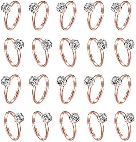 Topoox 60 pacote anéis de noivado de diamante de ouro rosa para decorações de mesa de casamento de festas no chuveiro de chuveiro