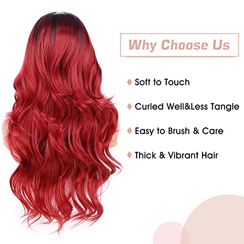 Fave ombre Red Wigs for Women ombre ombre Red peruca longa ondulação de cabelos ruivos parte média resistente à peruca sintética