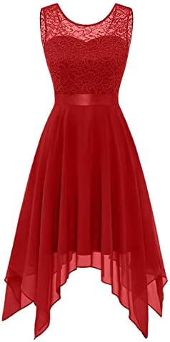 Vestido de dama de honra de chiffon de renda floral feminina Hi-Lo Swing Swing Cocktail Party Dress Round Redond Caista