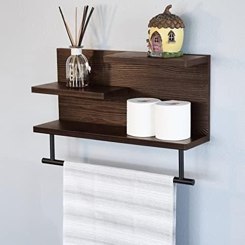 Laptain prateleira flutuante de 3 camadas com barra de toalha, prateleira de banheiro montada na parede, prateleira de armazenamento de utilidade para o banheiro da cozinha quarto da sala de estar, 24 polegadas