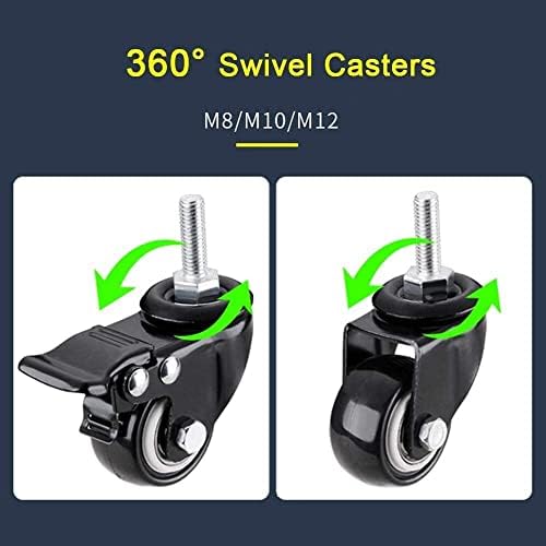 Morices rodízios de 50 mm Roda de giro giratória para móveis, parafuso/m8, m10, m12/x25mm, 360 ° Caster giratório preto