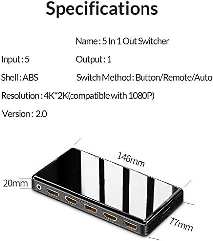 Renslat Splitter HDMI compatível com o interruptor 2.0 UHD 4K 60Hz HDCP 2.2 5 em 1 Out Remote Smart TV LED Mi Box