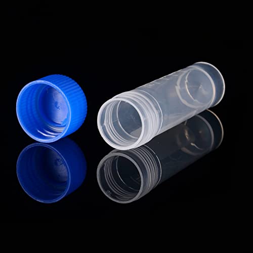 Usamily 5ml Tubos criogênicos de plástico, tubo de ensaio graduado com tampas de parafuso azul para laboratório, 50pcs