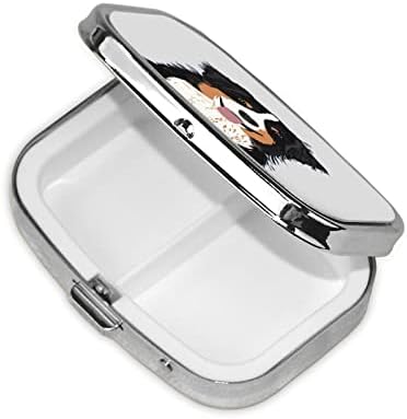 Caixa de mini -comprimidos da Bernese Mountain Dog Square com Mirror Travel Friendly Portable Compact Compact Pill Box Box