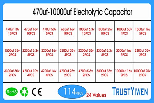 Novo 24 Value 114pcs Capacitor eletrolítico Kit Kit Range 470UF-10000UF