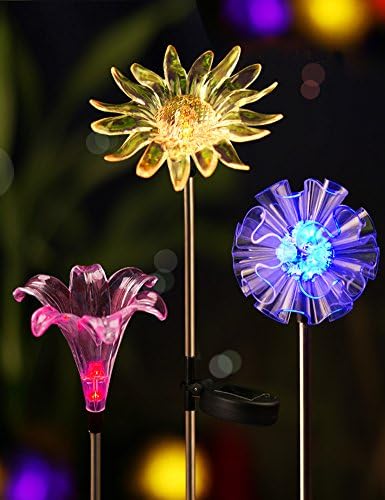 Conjunto de zelo brilhante de 3 luzes solares LEDs Luzes de cor Mudança - Flores solares de várias cores externas