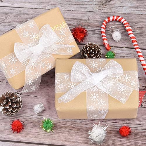 Lividder de 1,6 polegada de largura de Natal de flocos de neve fita organza para embalagem de presentes de natal, árvore, grinalda, decoração de festas, 25 jardas
