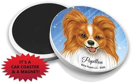 SJT ENTERPRISES, INC PAPILLON 2,6 Coasters de carros de pedra absorventes com ímã na parte traseira - Use como montanha -russa ou ímã da cozinha - Artista Tomoyo Pitcher - Conjunto de 2