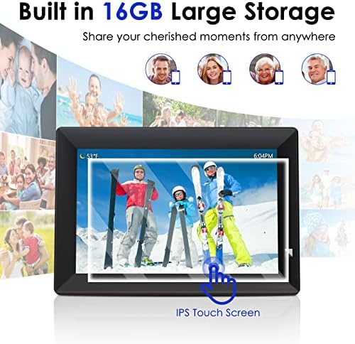 Quadro de fotos digital de 10,1 polegadas de Wi-Fi Smart, Crowm IPS Touch Screen Cloud Digital Picture Frame com armazenamento de 16 GB, auto-rotate, compartilhe instantaneamente fotos ou VEDIOS em qualquer lugar via aplicativo BIU Frame, Black