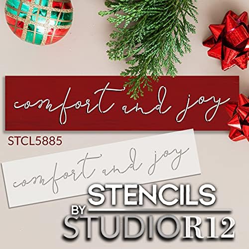 Conforto e estêncil de alegria por Studior12 | Decoração de casa de férias de Natal DIY artesanal | Pintura Cursiva