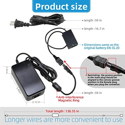 Glorich EH-5 Plus EP-5C Substituição CA Kit de adaptador de energia para Nikon 1 J, 1 J1, 1 J2, 1 J3, 1 S1, 1 AW1, 1 V3 e Coolpix A Câmeras digitais