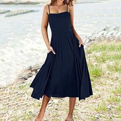 Trebin Ladies Casual Sexy Solid Color Fashion Suspender Loose Swing Dress