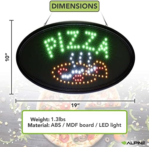 Alpine LED Pizza Neon Sign para Pizza Shop Business High Tech Glass Temperado Oval 19x10 polegadas Brilhante Visor elétrico