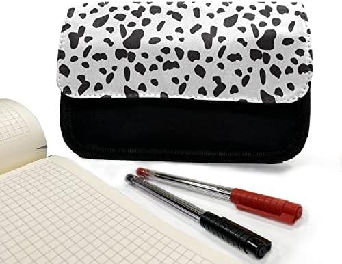 Caixa de lápis abstrata lunarável, manchas dálmatas minimalistas, bolsa de lápis de caneta com zíper duplo, 8,5 x 5,5, preto e branco