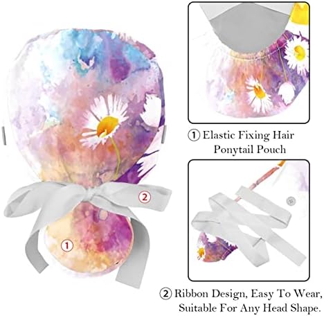 Scrub ajustável BOUFFANT 2 PCS Skull Flower Working Hat Hair Tampa com Bolsa de Ponytail Bolsa Soft Capinho de enfermeira