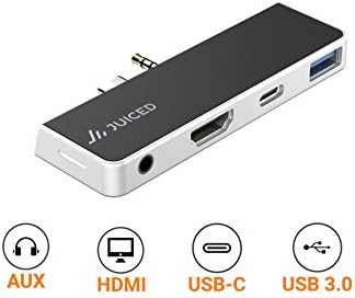 Sistemas Juiced QuickHub - Surface Go Adaptador - 2x USB 3.0 | 4K HDMI | USB-C | Aux - projetado para a superfície go | Superfície