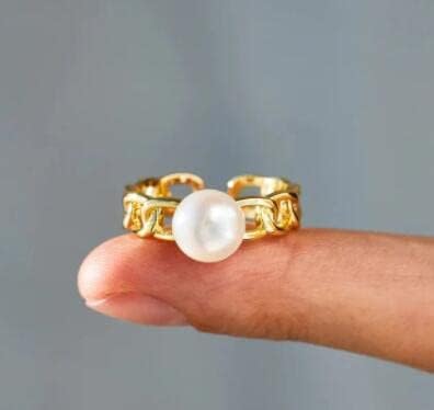 Anéis de dedo para mulheres para minha filha anel de ouro formato de ouro anel de pérola anel geométrico anel de pérola anel de corrente ajustável linhas de forma de enrolamento anel minimalista presente para ela