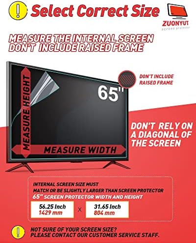 Zuonyut Anti -Glare Film para TV 65 polegadas, protetor de tela anti -TV anti -brilho de 65 polegadas, filtro de luz anti -azul de 65 polegadas, escudo de brilho de TV LCD, redução de reflexão e brilho, superfície fosca anti -arranha e UV