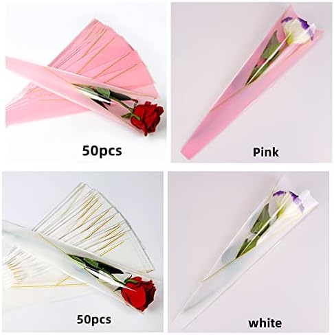 Natureman 100Counts/2Colors Single Rose Packaging Bag, suprimentos de buquê de florista, bolsa de manga de buquê à prova d'água, para formatura do casamento Dia das Mães Dia dos Namorados Dia dos Namorados