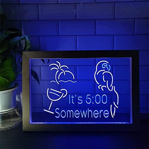 DVTEL BAR Cocktail Papagaio Decoração LED LED NEON SIGN, luzes noturnas Luzes de neon acrílico USB com moldura de madeira, Wall pendurada na prancha luminosa, 42x32cm Hotel Restaurant Bar Coffee Shop