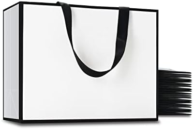 Bolsas de presente preto e branco Bolks, Yaceyace 20pcs 10,5 x4,25 x8 sacolas de presente brancas pretas médias com lida com fita