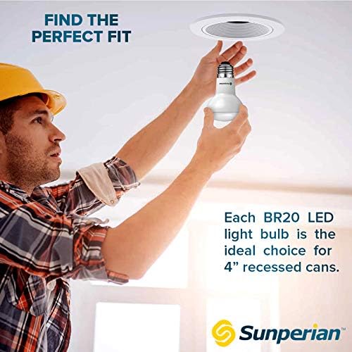 Sunperian Br20 LED Bulbo, 6W = 50W, 2700k Branco quente, 550 lúmens, lâmpadas diminuídas de inundação para latas embutidas,